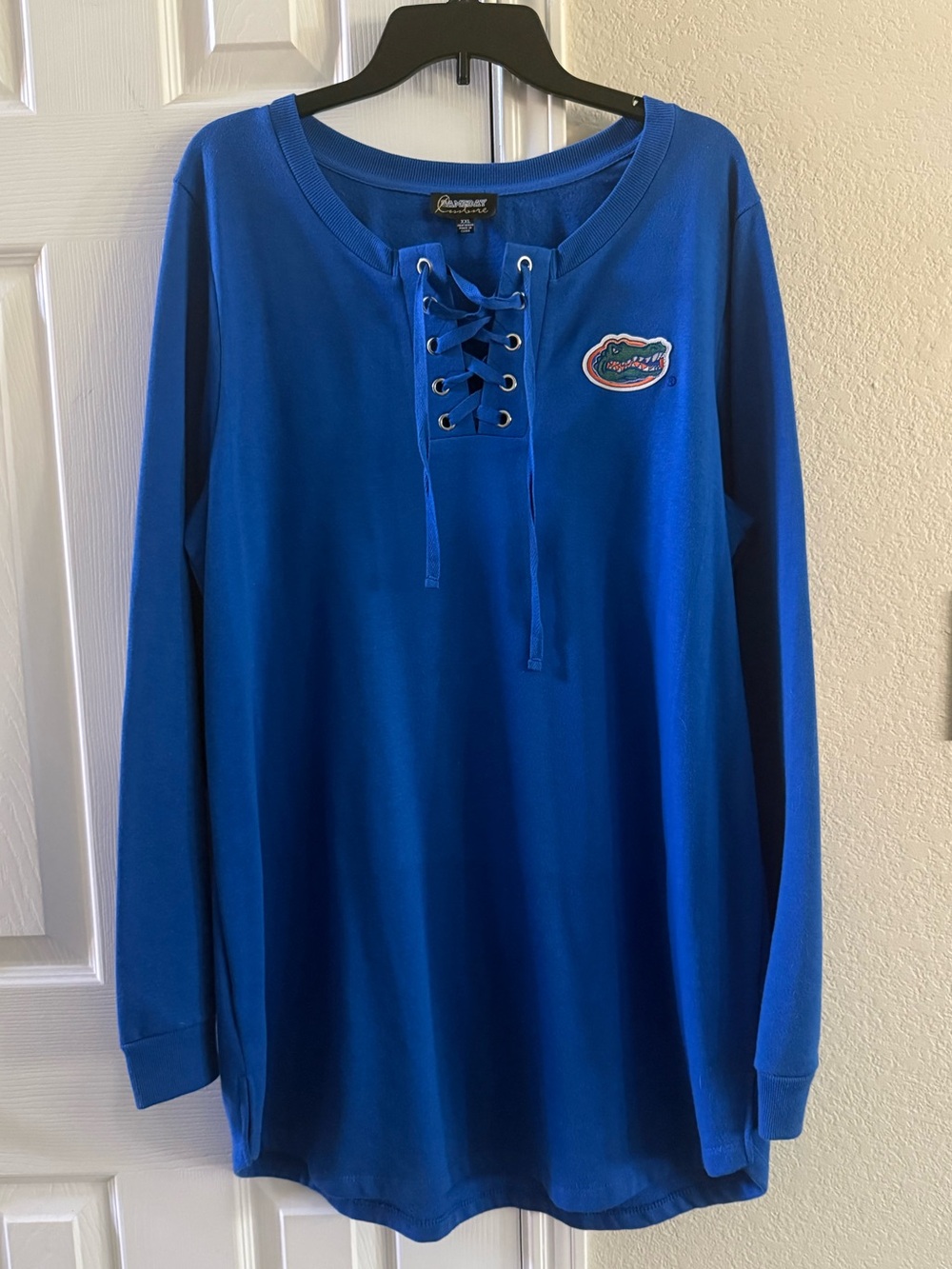 Gameday Couture Blue Lace-Up Long Sleeve Tee with Gators Patch